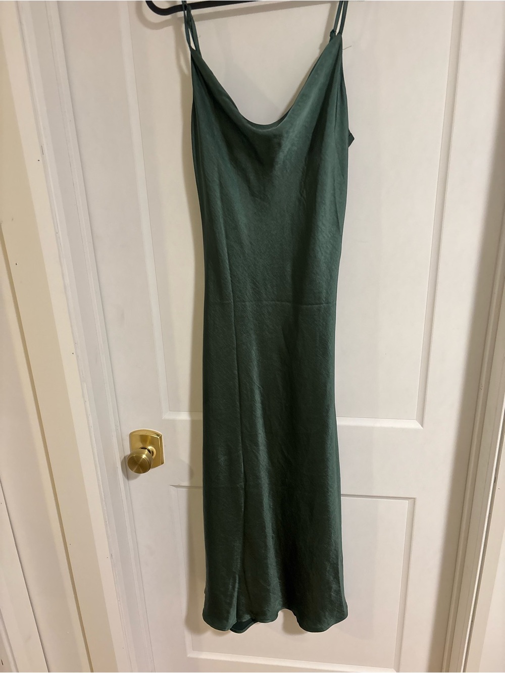 OAK + FORT Green Satin Midi Slip Dress with Cowl Neck